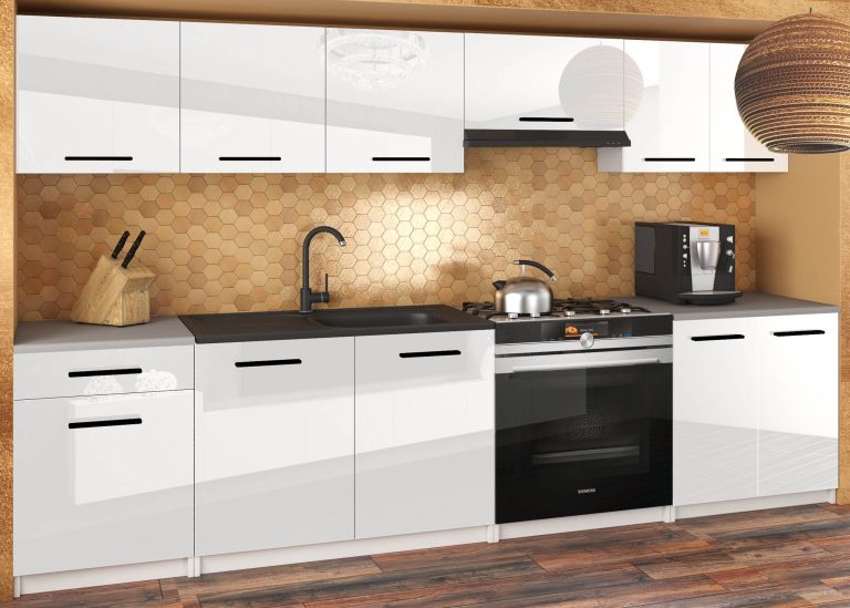 Meble kuchenne 240 cm białe połysk bez blatu Producent INF UNIQA2/3/WT/W/BB/B1