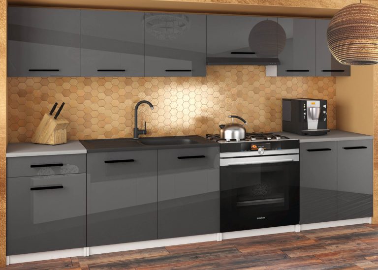 Meble kuchenne 240 cm szare połysk antracyt grafitowy z blatem Producent INF UNIQA2/5/WT/S/0/B1