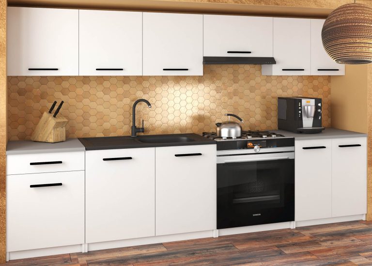 Meble kuchenne 240 cm białe mat z blatem Producent TOR UNIQA2/5/WT/WT/0/B1