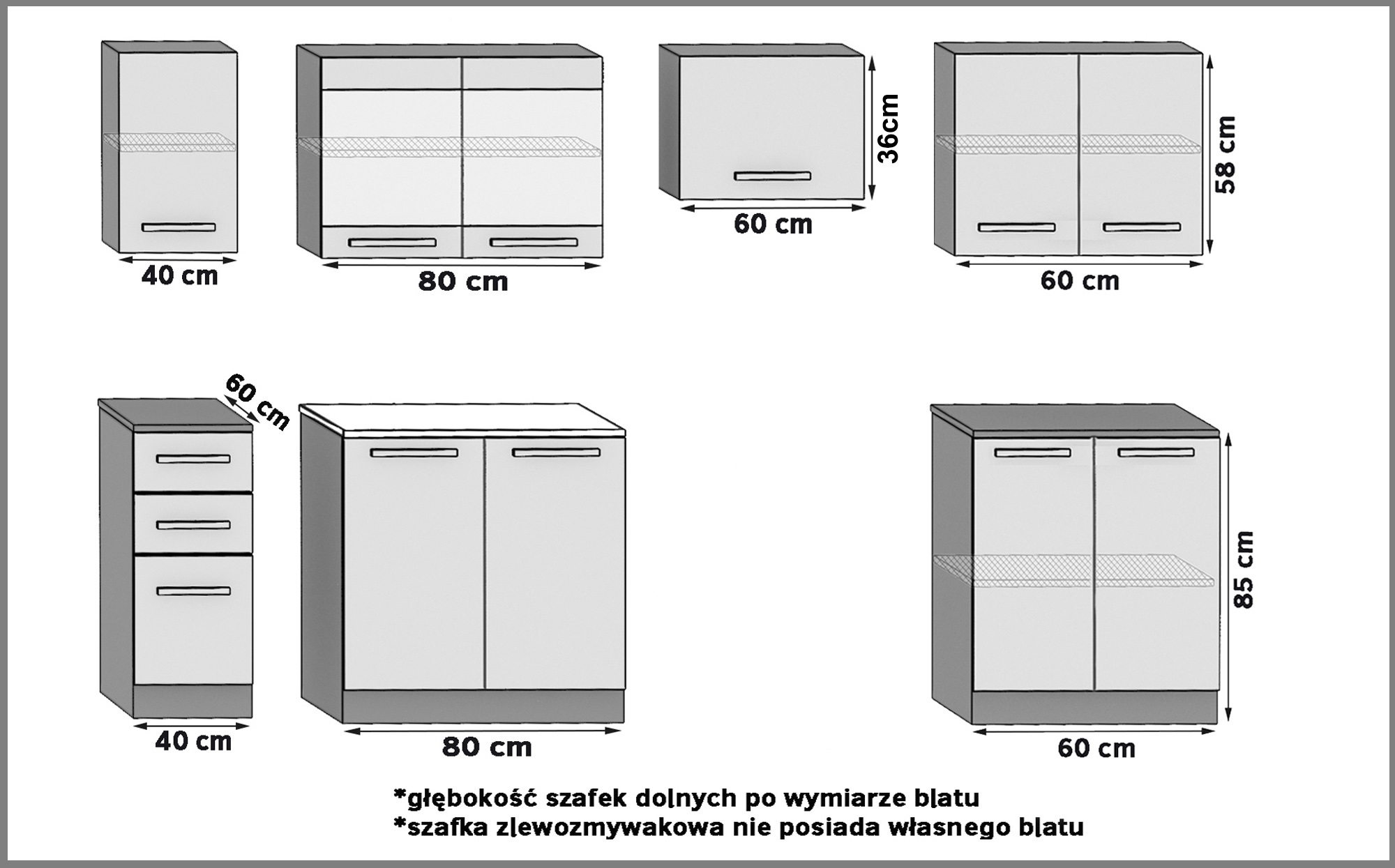 Meble kuchenne 240 cm białe połysk czarne połysk bez blatu Producent INF MARIKA2/4/WT/WB/BB/B1