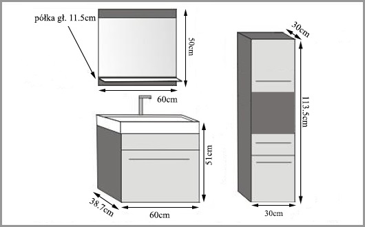 Meble łazienkowe szafki z umywalką z lustrem brązowe heban kasztanowe Producent