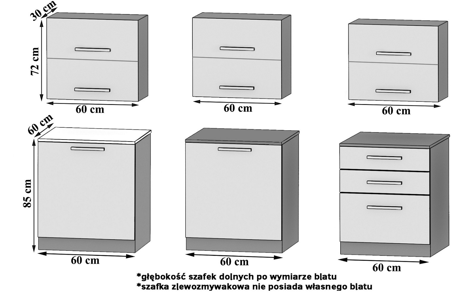 Meble kuchenne 180 cm czarne połysk z blatem Producent INF PRIMERA2/2/WT/B/0/B1