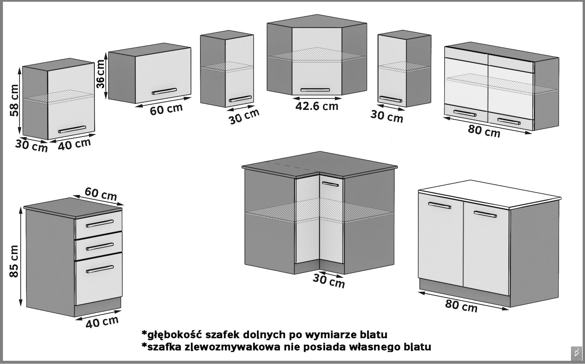 Meble kuchenne 360 cm biały połysk z blatem Producent INF LIDIA/5/WT/W/0/F