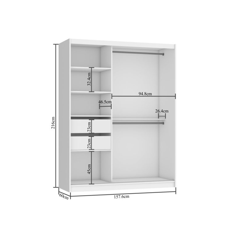 Szafa przesuwna 158 cm PREMIUM Z SZUFLADAMI czarna heban ciemna Producent MBP SZP7/0/B/B/0/KLP