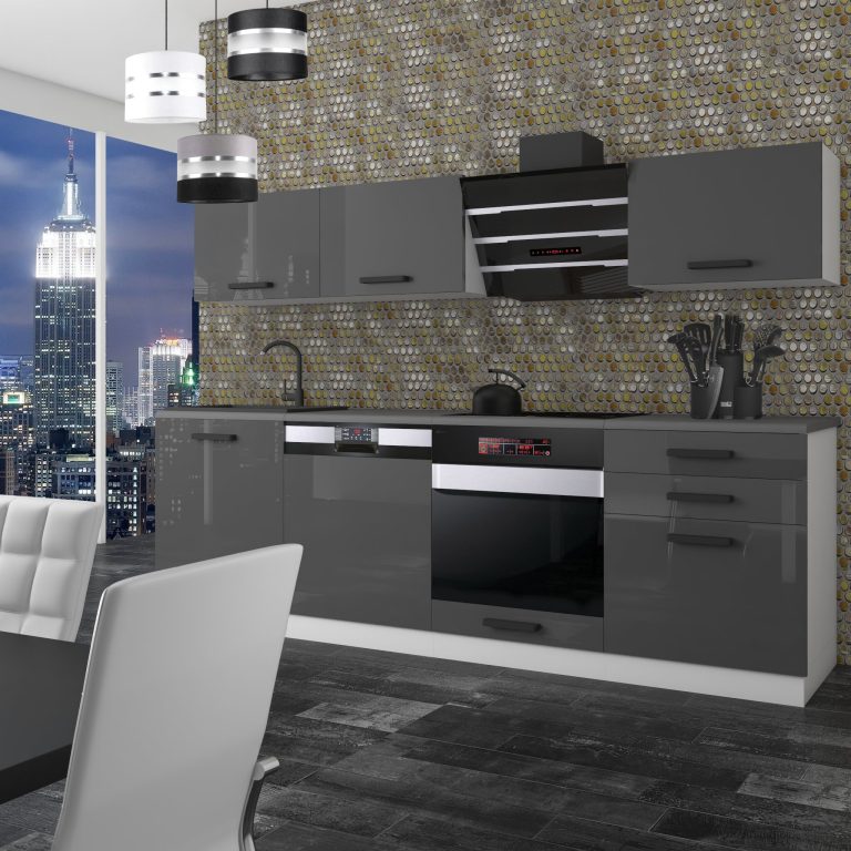 Meble kuchenne Premium Full Version 240 cm szare połysk bez blatu Producent INF LINDA/0/WT/S/0/B1