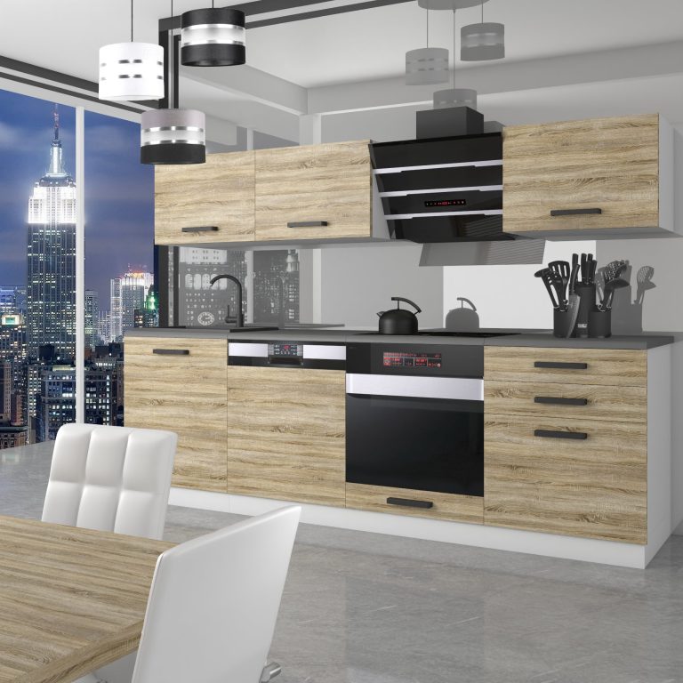 Meble kuchenne Premium Full Version 240 cm dębowe dąb wotan dąb sonoma z blatem Producent TOR LINDA/0/WT/DS/B/B1