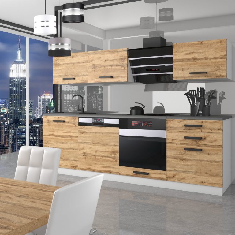 Meble kuchenne Premium Full Version 240 cm dębowe dąb wotan dąb sonoma z blatem Producent TOR LINDA/0/WT/DW/B/B1