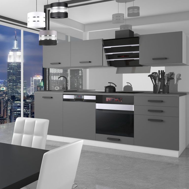 Meble kuchenne Premium Full Version 240 cm szare antracyt grafitowe bez blatu Producent TOR LINDA/0/WT/SR/0/B1