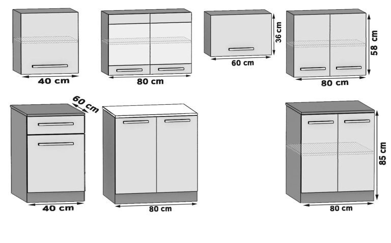 Meble kuchenne 260 cm szare antracyt grafitowe z blatem Producent TOR JUSTYNA/3/WT/GW1/0/B1