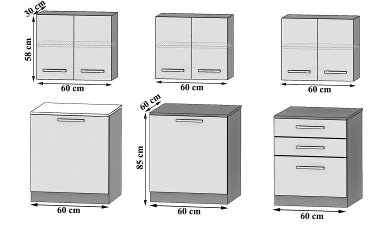 Meble kuchenne 180 cm szare antracyt grafitowe z blatem Producent TOR SONIK2/3/WT/GW1/0/B1