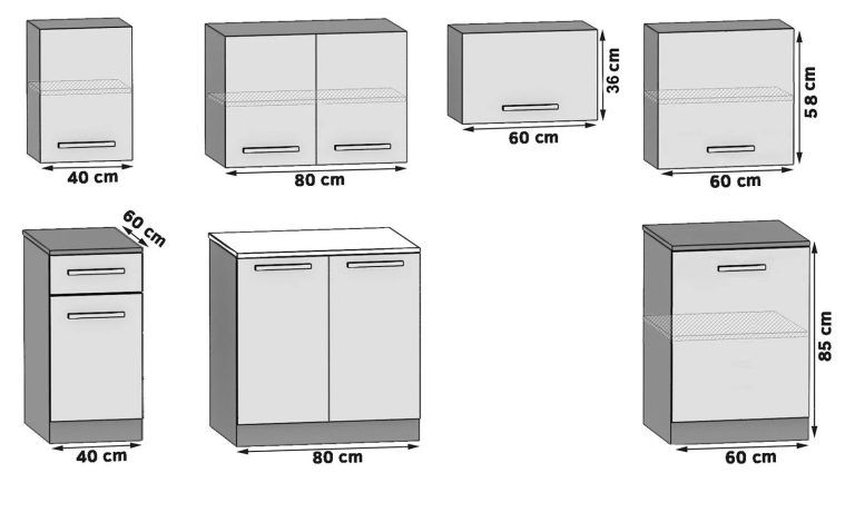 Meble kuchenne 240 cm szare połysk bez blatu Producent INF UNIQA/3/WT/S/BB/B1