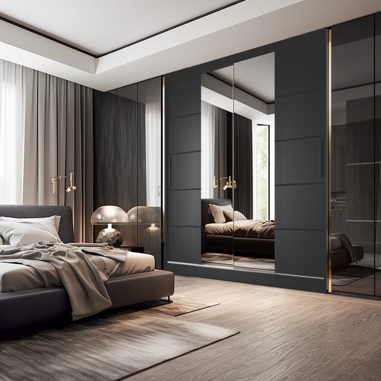 Szafa przesuwna 200 cm PREMIUM Z SZUFLADAMI czarna heban ciemna Producent ME SZP5/1/B/B/0/KLP