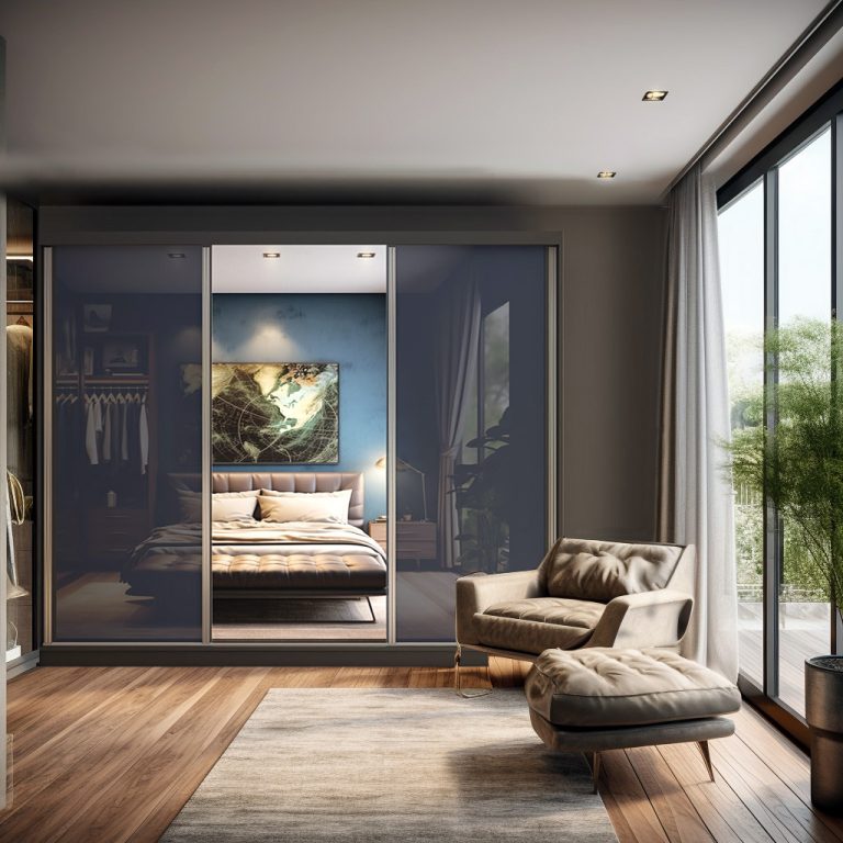 Szafa przesuwna 232 cm z lustrem szary stalowy połysk Producent BM SZP4/2/B/WI/2S1L/HI