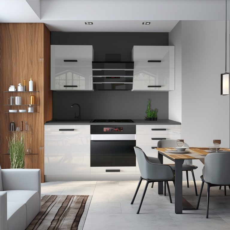 Meble kuchenne Premium Full Version 180 cm białe połysk z blatem Producent INF EMILY/0/WT/W/B/B1