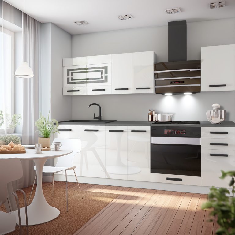 Meble kuchenne Premium Full Version 240 cm białe połysk z blatem Producent INF MARGARET/0/WT/W/B/B1