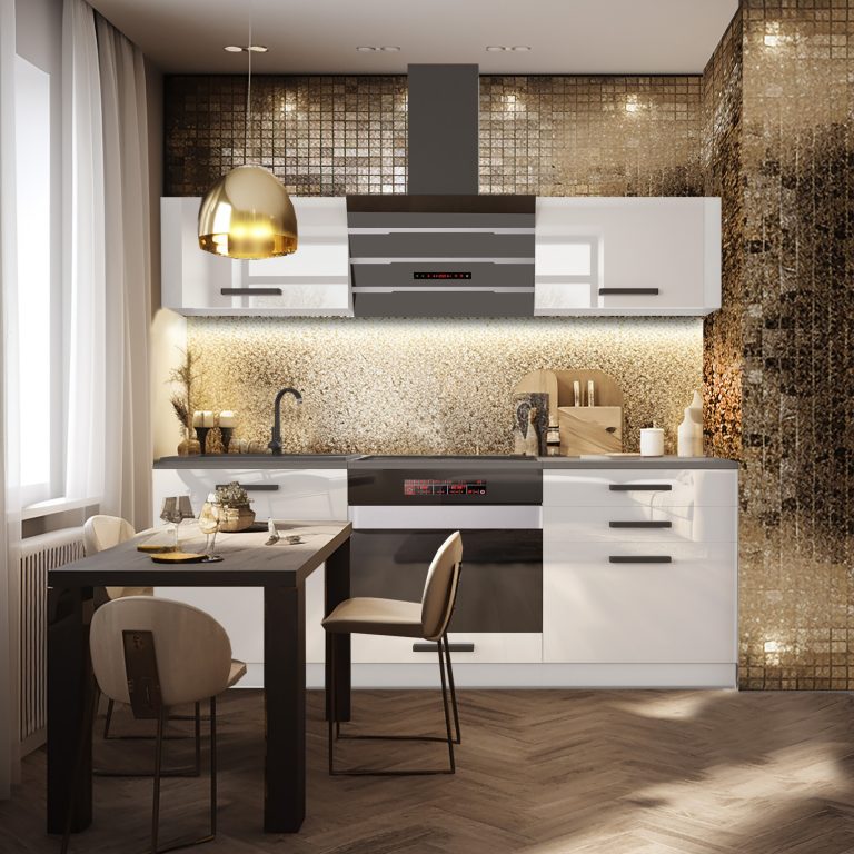 Meble kuchenne Premium Full Version 180 cm białe połysk z blatem Producent INF SOPHIA/0/WT/W/B/B1