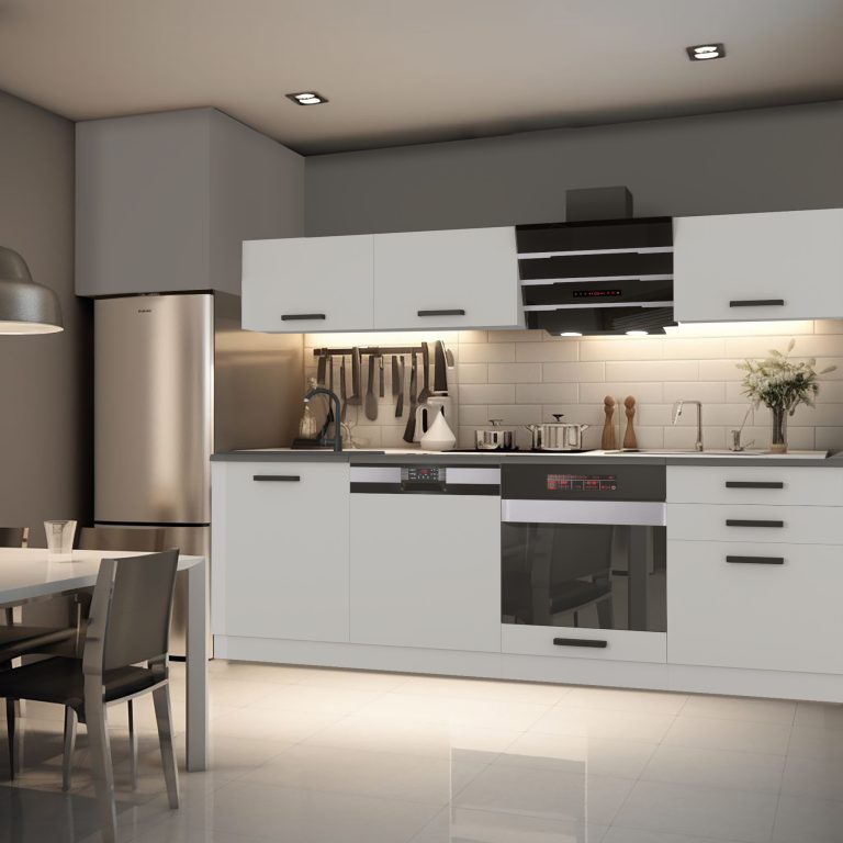 Meble kuchenne Premium Full Version 240 cm białe mat z blatem Producent TOR LINDA/0/WT/WT/B/B1