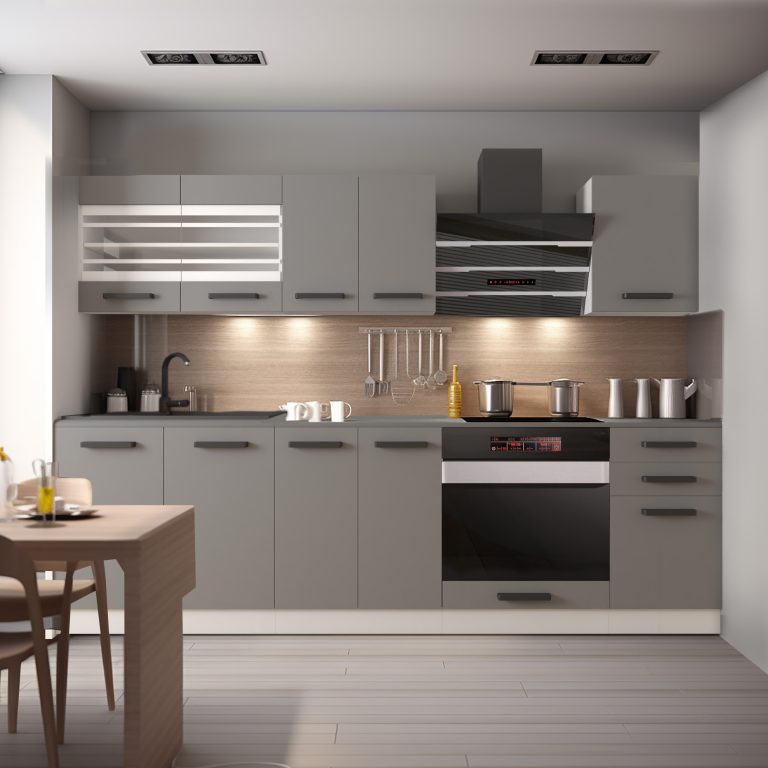 Meble kuchenne Premium Full Version 240 cm szare antracyt grafitowe z blatem Producent TOR MARGARET/0/WT/SR/B/B1