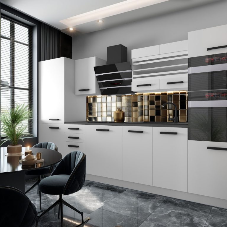 Meble kuchenne Premium Full Version 300 cm białe mat z blatem Producent TOR MILA/0/WT/WT/B/B1