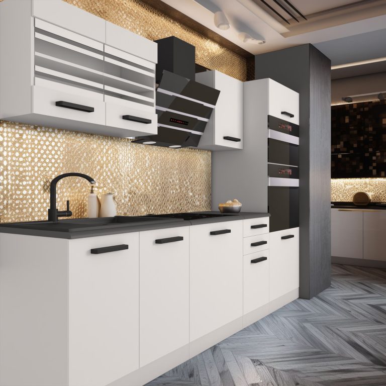 Meble kuchenne Premium Full Version 240 cm białe mat z blatem Producent TOR TRACY/0/WT/WT/B/B1