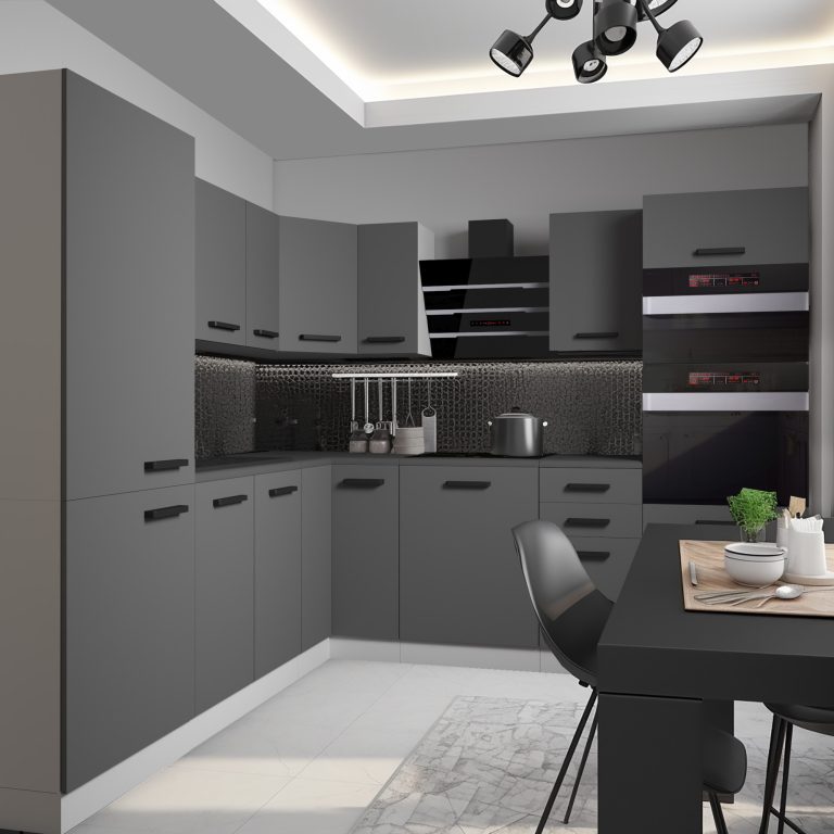 Meble kuchenne Premium Full Version 480 cm szare antracyt grafitowe z blatem Producent TOR STACY/0/WT/SR/B/B1