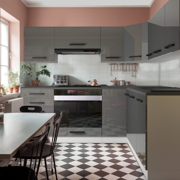 Meble kuchenne Premium Full Version 380 cm szare połysk z blatem Producent INF SARAH/2/WT/S/B/B1