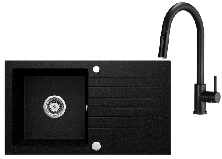 Zestaw PROMOCYJNY zlew + bateria z wyciąganą wylewką ZQZ 2113 / BBM N72M