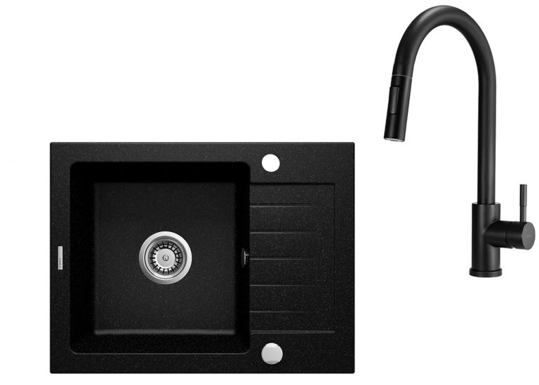 Zestaw PROMOCYJNY zlew + bateria z wyciąganą wylewką ZQZ 211A / BBM N72M