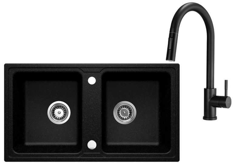 Zestaw PROMOCYJNY zlew + bateria z wyciąganą wylewką ZQZ 2203 / BBM N72M