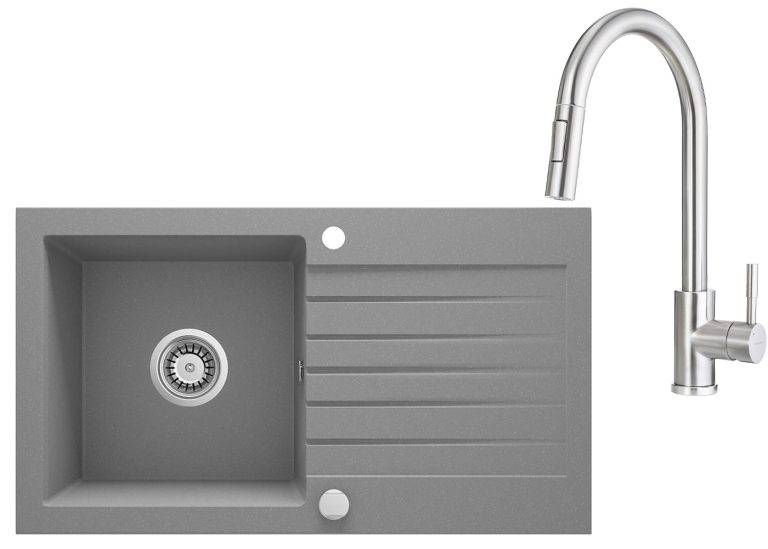 Zestaw PROMOCYJNY zlew + bateria z wyciąganą wylewką ZQZ S113 / BBM F72M