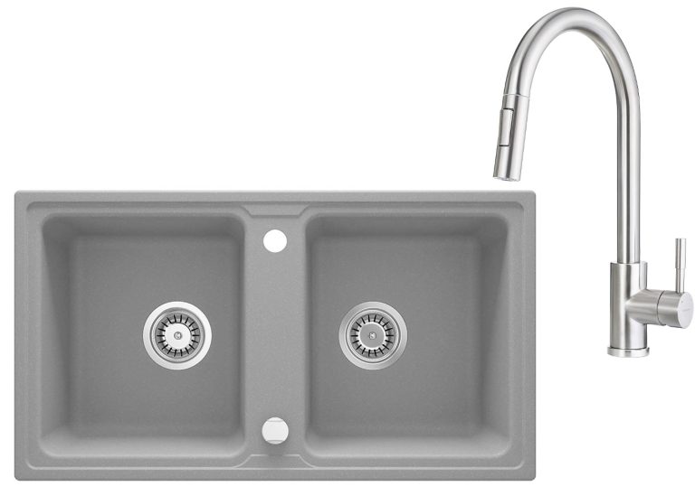 Zestaw PROMOCYJNY zlew + bateria z wyciąganą wylewką ZQZ S203 / BBM F72M