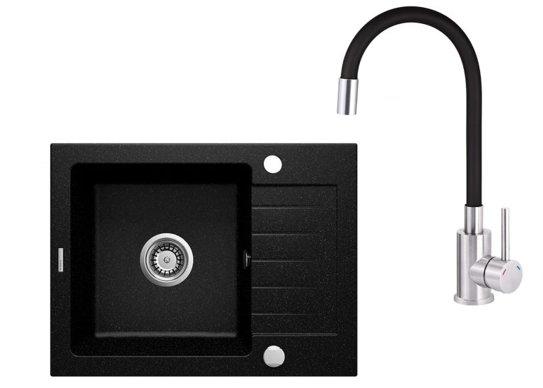 Zestaw PROMOCYJNY zlew + bateria z giętą wylewką ZQZ 211A / BOC B720