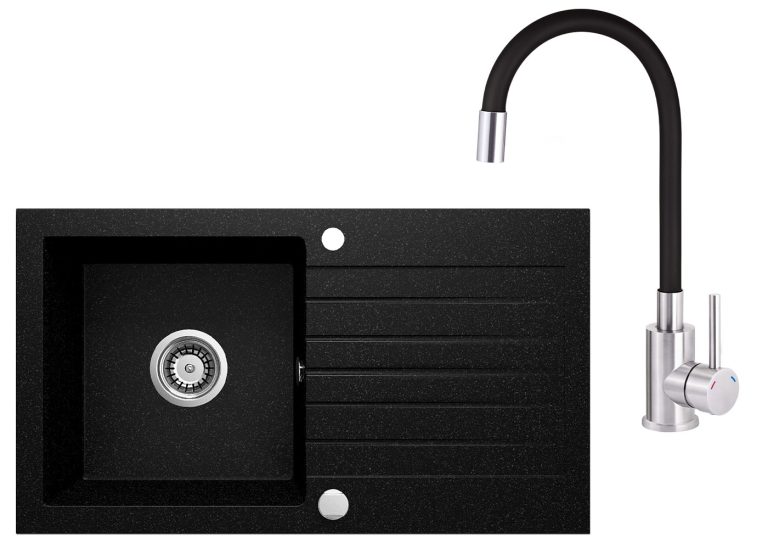 Zestaw PROMOCYJNY zlew + bateria z giętą wylewką ZQZ 2113 / BOC B720