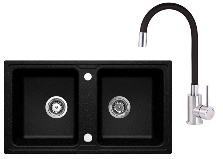 Zestaw PROMOCYJNY zlew + bateria z giętą wylewką ZQZ 2203 / BOC B720