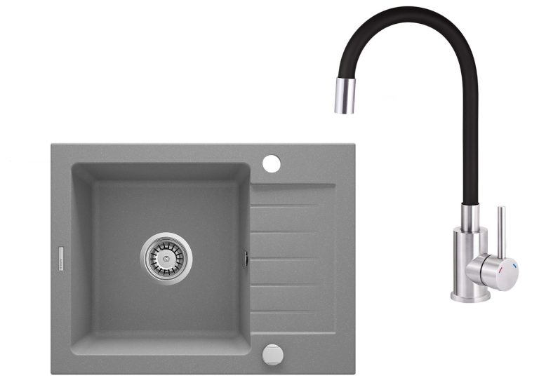 Zestaw PROMOCYJNY zlew + bateria z giętą wylewką ZQZ S11A / BOC B720