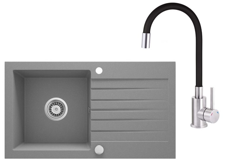 Zestaw PROMOCYJNY zlew + bateria z giętą wylewką ZQZ S113 / BOC B720