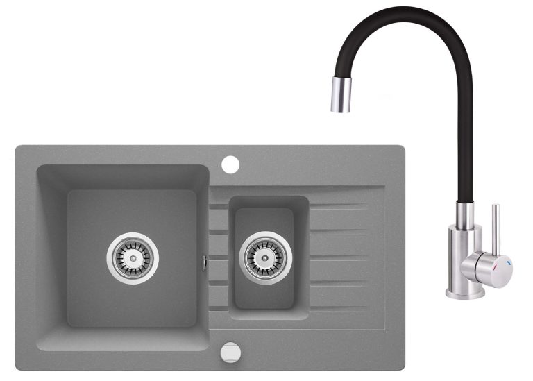 Zestaw PROMOCYJNY zlew + bateria z giętą wylewką ZQZ S513 / BOC B720