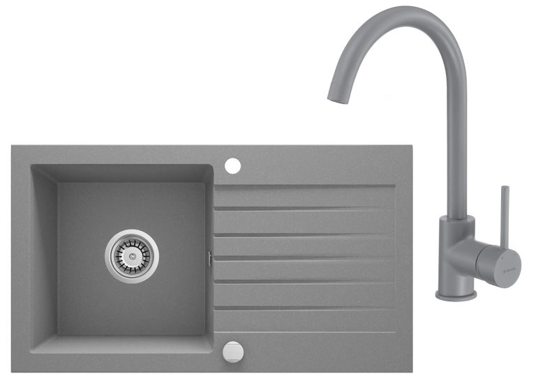 ZLEW ZORBA SZARY Z OCIEKACZEM + BATERIA NEMEZJA SZARY ZQZB S113