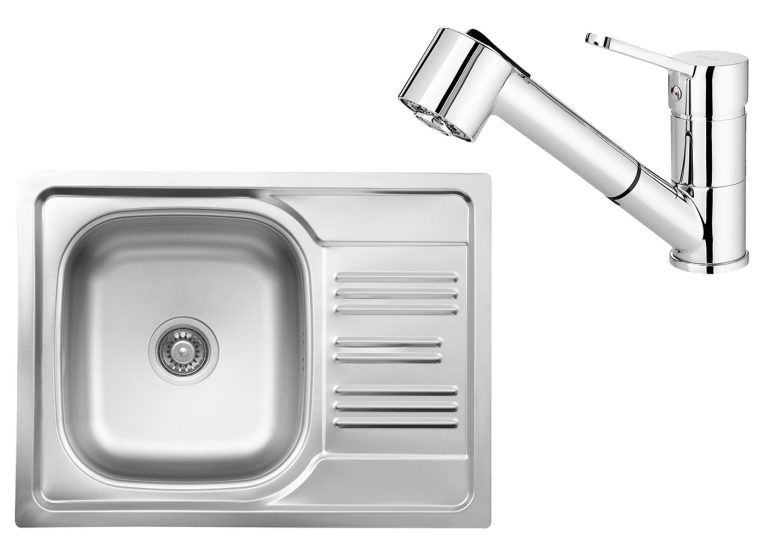 Zestaw PROMOCYJNY zlew stalowy + bateria z wyciąganą wylewką ZEX 011A / BDN 071M