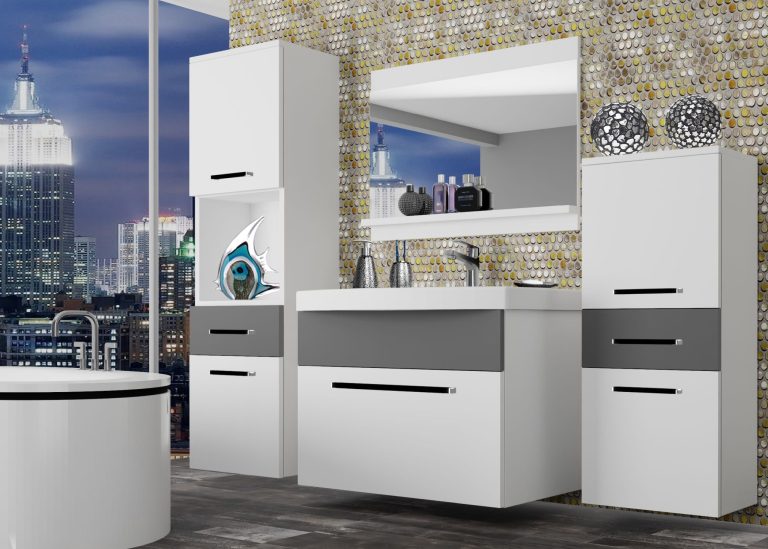 Meble łazienkowe szafki z umywalką z lustrem białe mat Producent ROD M 5/0/W/WSR/0/ZW