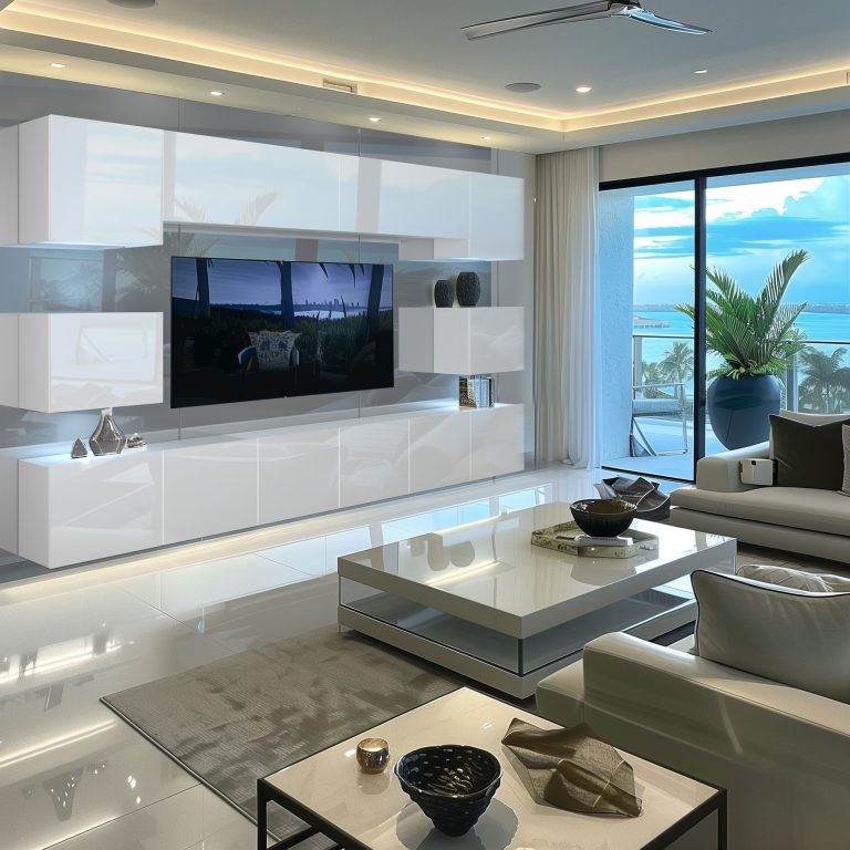 Meblościanka 300 cm TV/RTV biała połysk Producent IMP 3/5/W/W/0/0