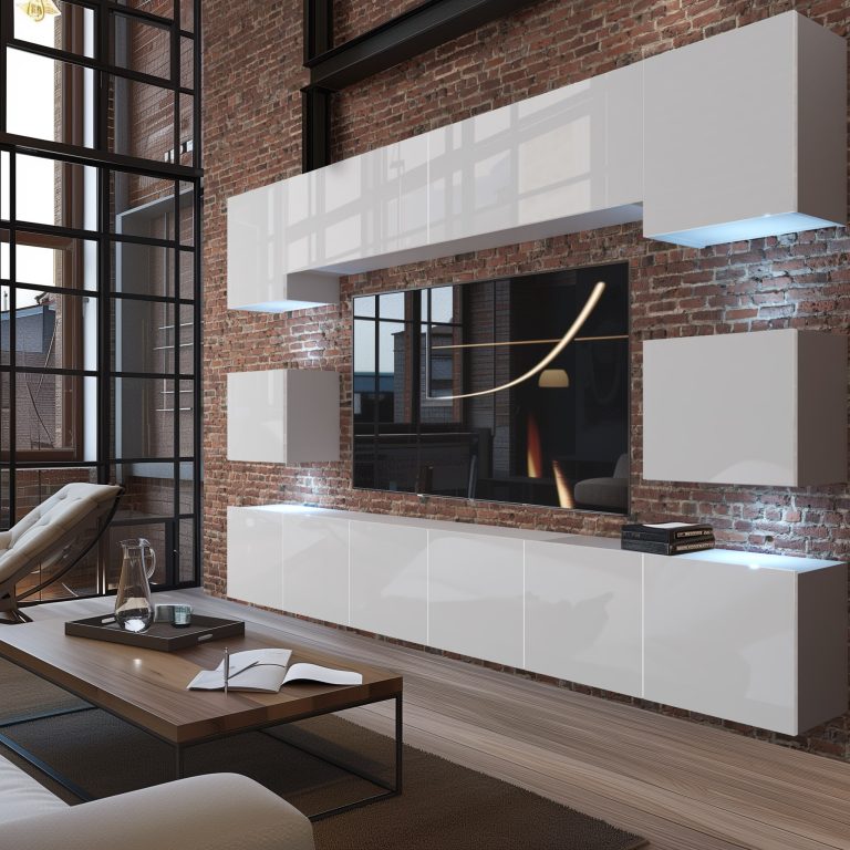 Meblościanka 300 cm TV/RTV biała połysk Producent IMP 3/5/W/W/0/0