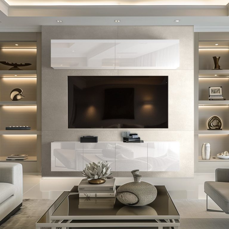 Meblościanka 200 cm TV/RTV biała połysk Producent IMP 6/5/W/W/0/0