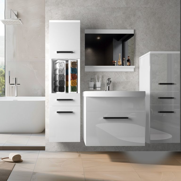 Meble łazienkowe szafki z umywalką z lustrem białe połysk Producent ROD P 5/0/W/W/0/ZW