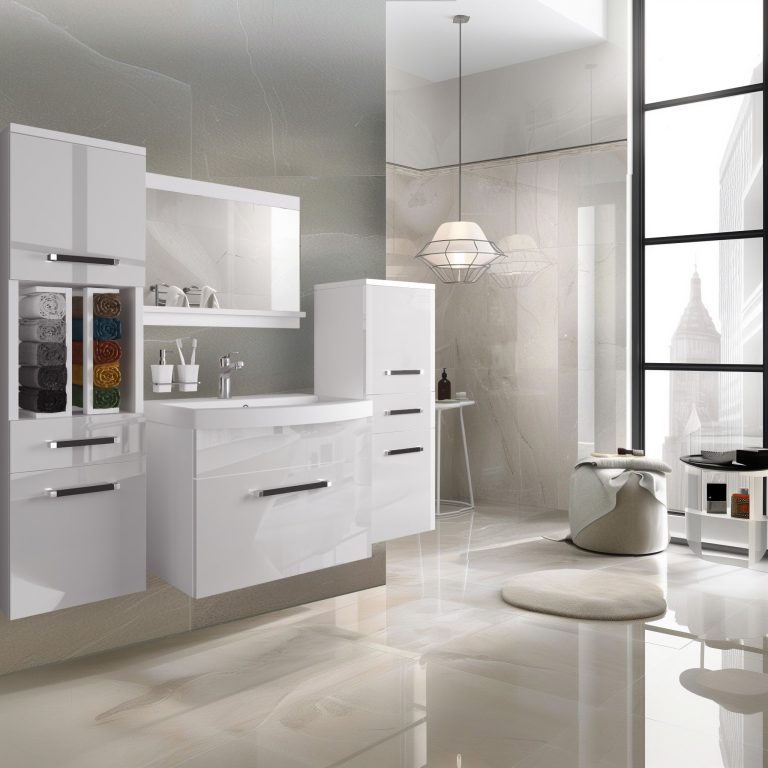 Meble łazienkowe szafki z umywalką z lustrem białe połysk Producent ROD P 5/0/W/W/0/ZW