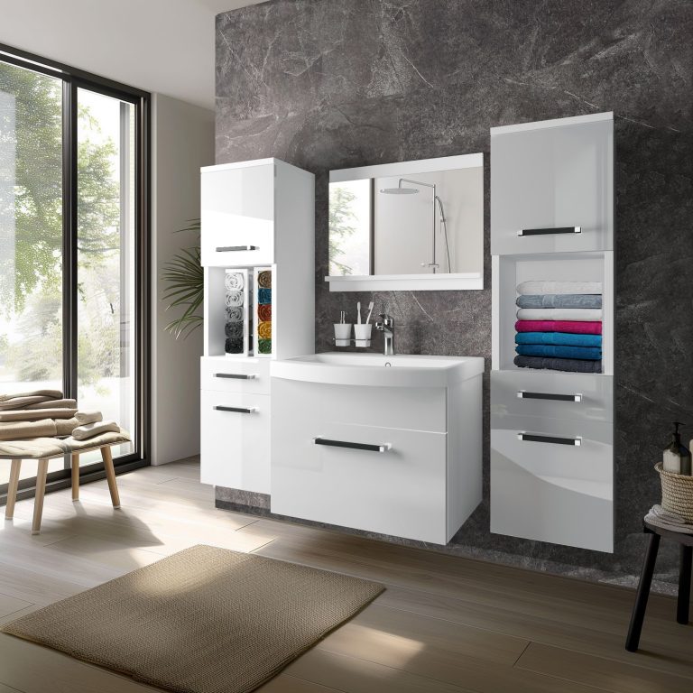 Meble łazienkowe szafki z umywalką z lustrem białe połysk Producent ROD P 6/0/W/W/0/ZW