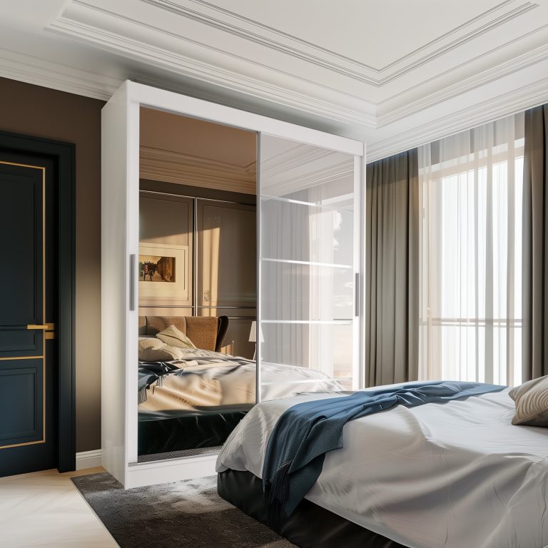 Szafa przesuwna 158 cm PREMIUM Z SZUFLADAMI z lustrem biały połysk Producent MGB SZP7/0/W/1L5W/KLAL