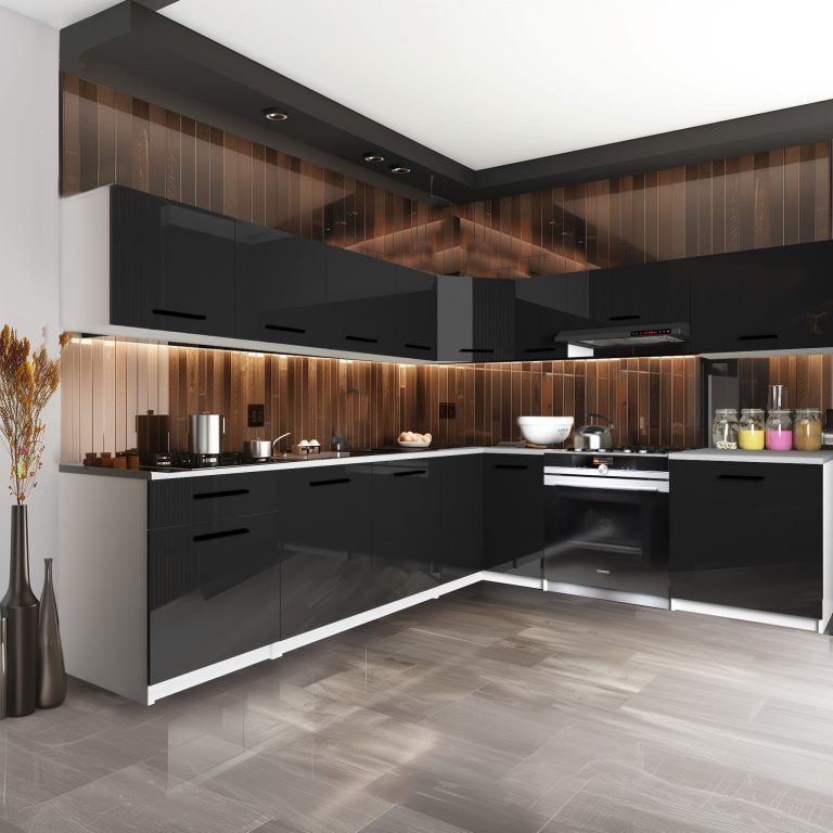 Meble kuchenne 420 cm czarne połysk z blatem Producent INF UNIQAPLUS/4/WT/B/0/B1