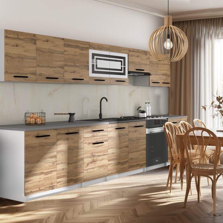 Meble kuchenne 320 cm dębowe dąb wotan dąb sonoma bez blatu Producent TOR JULIA/3/WT/DW/BB/B1