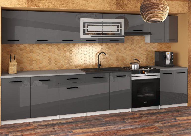 Meble kuchenne JULIA 320 cm szare połysk z blatem Producent